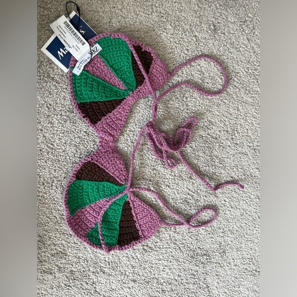 NWT ZARA|| Rainbow Crochet Bralette Bathing Suit Top, Size Small - Picture 6 of 8